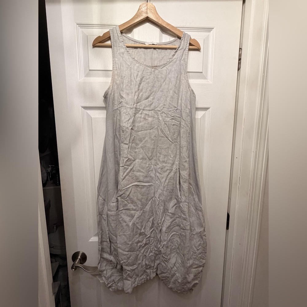 Elegant Gray Sleeveless linen Dress made in Italy size M